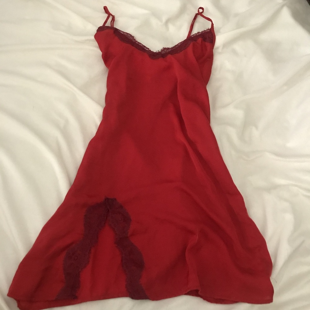 Red silk slip dress